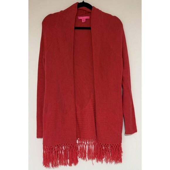 Lilly Pulitzer Tatum Red Metallic Tasseled Women’s Open Cardigan Size Small - Picture 2 of 9